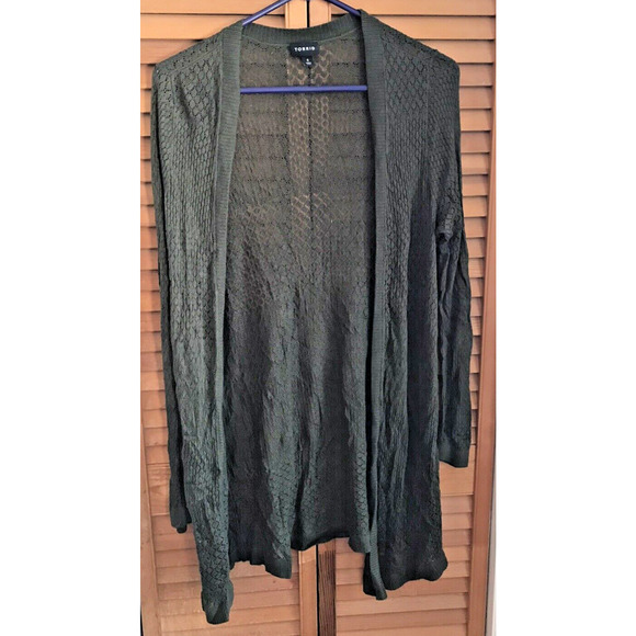 Torrid Cardigan Women's Size 0 green Open Front Knit Lightweight Duster - Picture 1 of 7